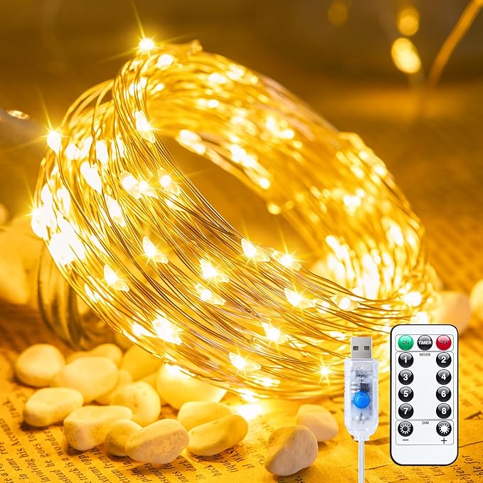 Minetom Twinkle Fairy Lights, 33 ft 100 LED USB Plug in String Lights with Remote and Timer, Waterproof 8 Modes for Bedroom Indoor Wreath DIY Party Wedding Christmas Holiday Decoration