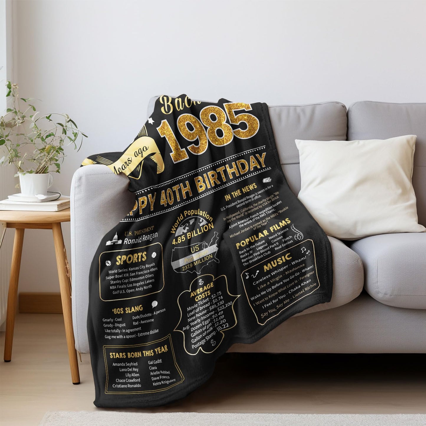 40th Birthday Gifts Women Men, 40 Year Old Birthday Gifts for Women Men, 40th Bday Gift Ideas Throw Blanket 60 x 50 Inch, 1985 Bday Gift for Woman Man, 40 Yr Old/Forty Presents for Female Male