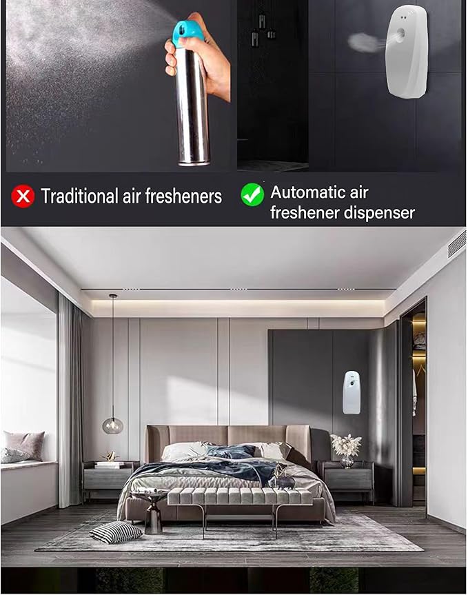 Automatic air freshener dispenser, Wall Mounted or Free Standing automatic adjustable fragrance aerosol spray sprayer white 300mL