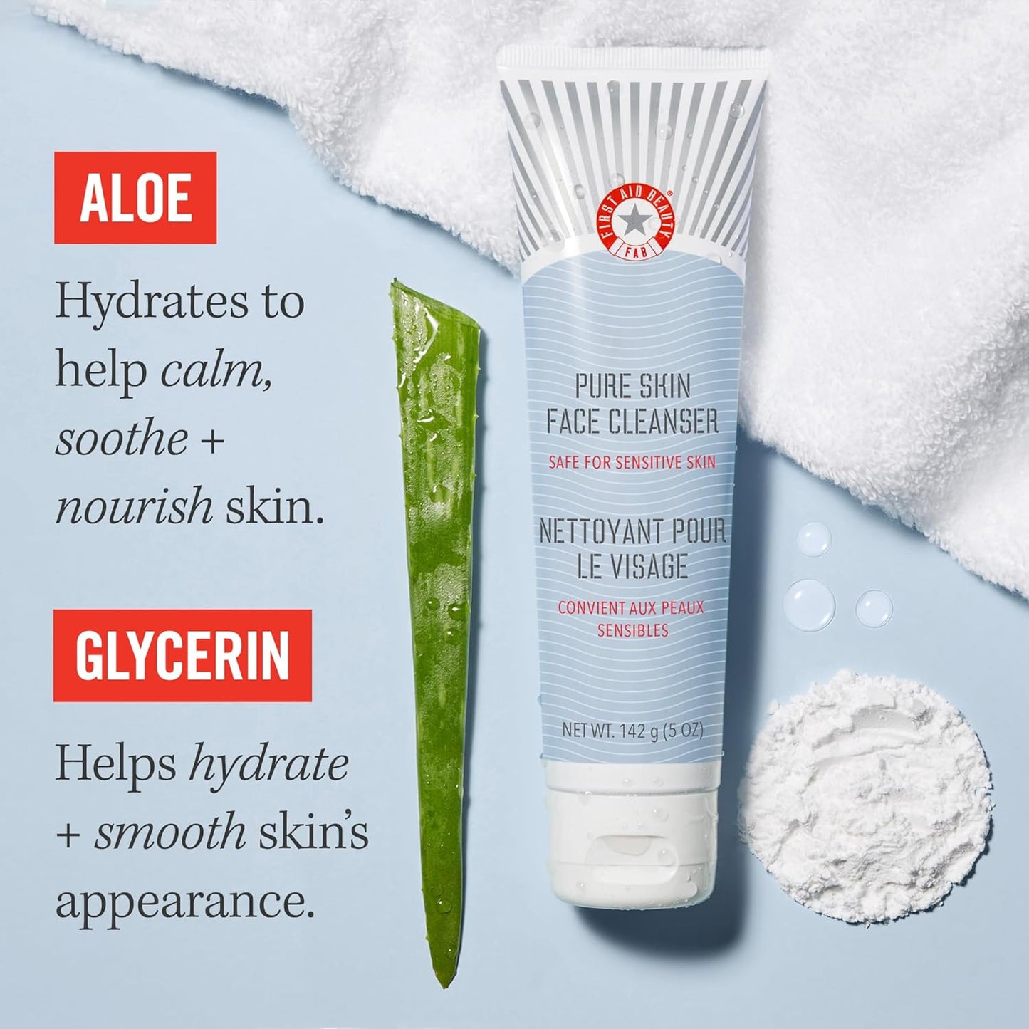 First Aid Beauty - Pure Skin Face Cleanser, Effectively Removes Makeup, Dirt, & Impurities, Gentle Cleanser Leaves Skin Soft & Supple, Safe for Sensitive Skin, Fragrance Free, 5 oz + Travel Size, 2ct