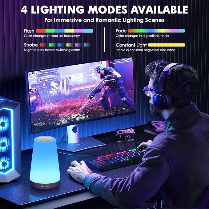 Auxmir Night Light, Dimmable Touch Lamp for Bedroom, 13 RGB Colors & 5 Brightness, Portable Rechargeable Bedside Table Lamp for Baby Nursery, Night Lights for Bedroom Living Room Bathroom Hallways