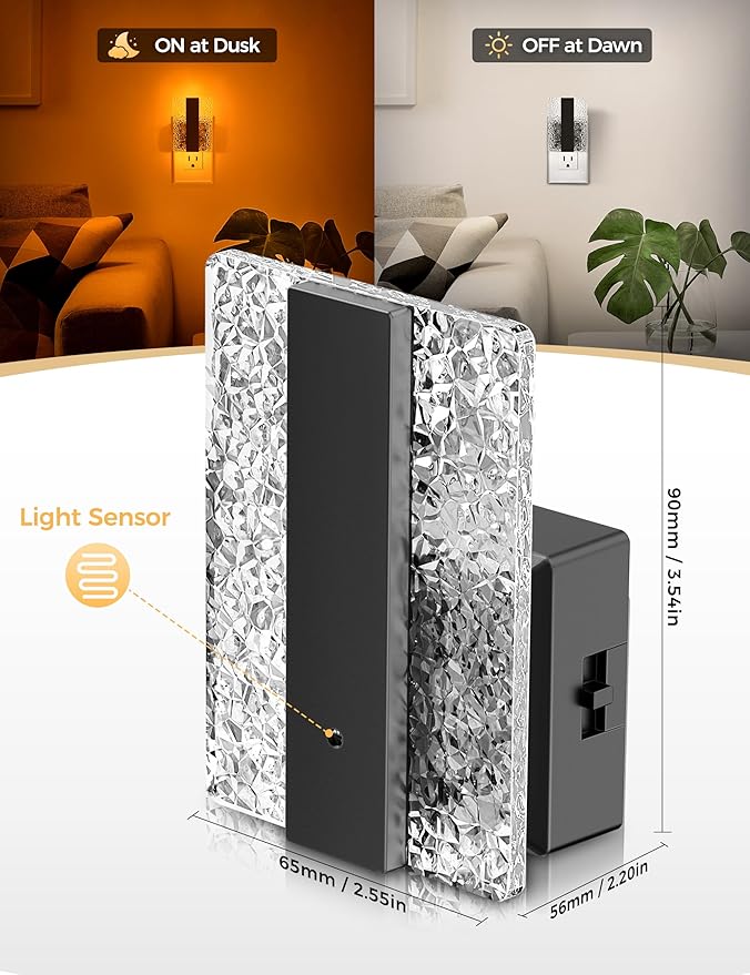 DORESshop LED Night Lights Plug Into Wall [2 Packs], Decorative Night Light with Dusk-to-Dawn Sensor, Dimmable Nightlights, Adjustable Brightness Night-Lights for Bathroom, Hallway, Bedroom,Amber