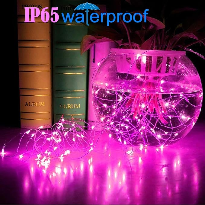 RUICHEN 20 Ft 120 LED USB Fairy String Lights with On/Off Switch, Waterproof Copper Wire Lights for Bedroom Wall Ceiling Wreath Christmas Easter Valentines Day Wedding Party, Pink, 2 Pack