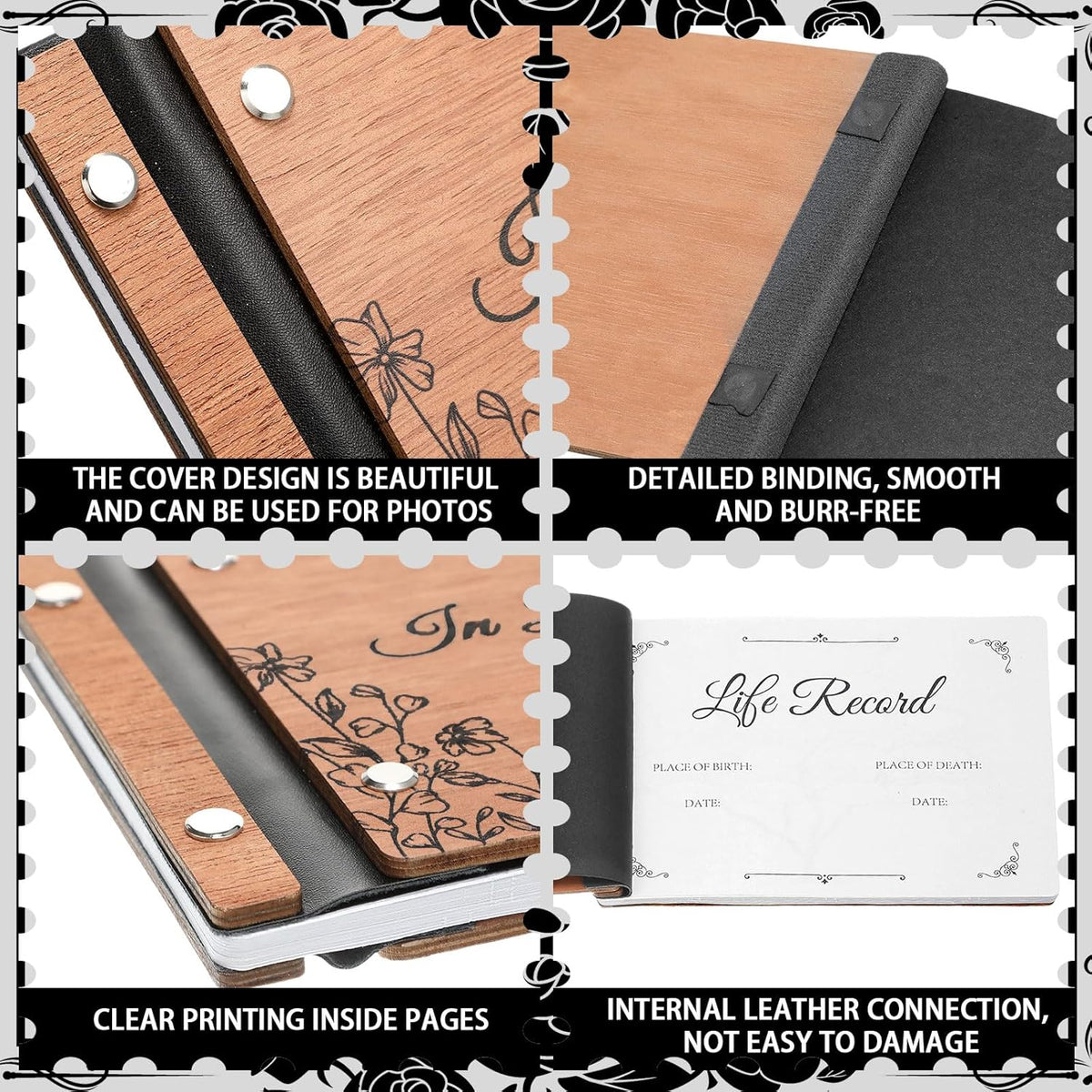 Funeral Wooden Guest Book with Pen 8 x 6 Inches 120 Pages Memory Scrapbook Rustic Signature Party Sign in Xmas Gift for Couple Guests Book