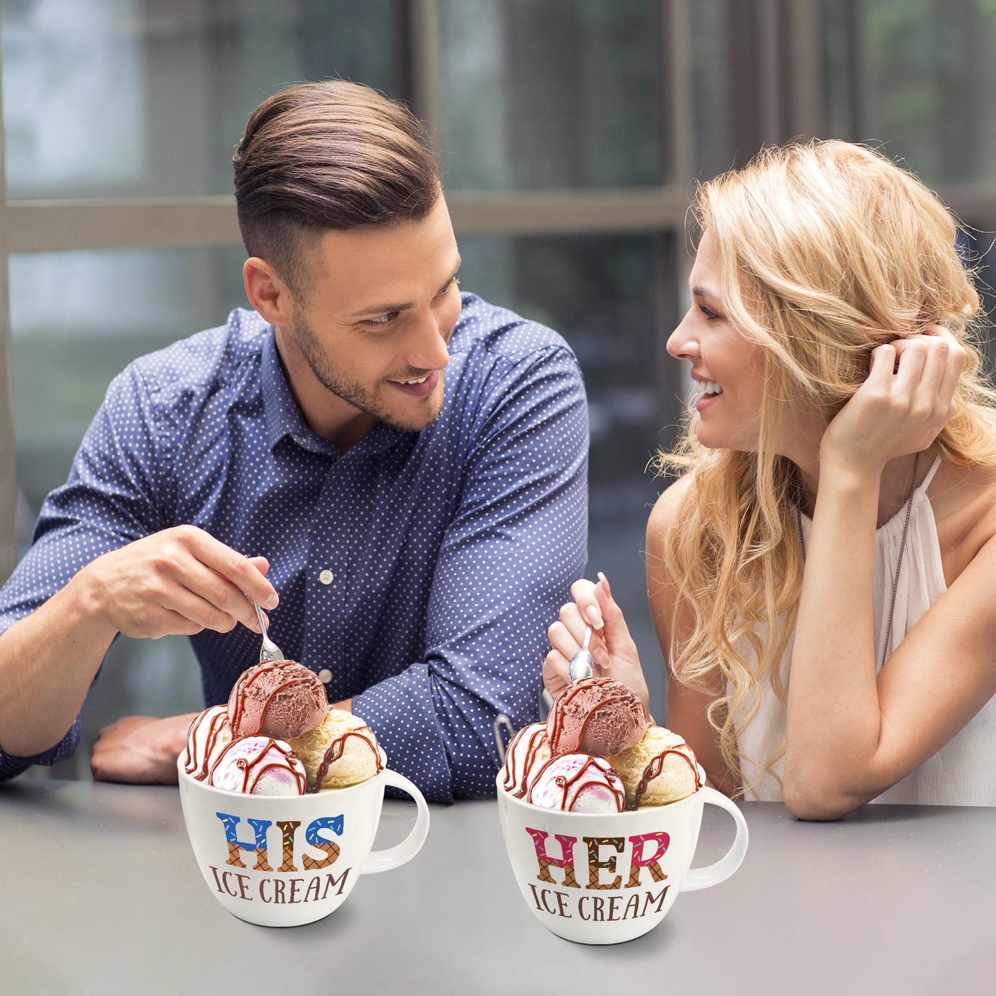 Anniversary Couple Gifts Ice Cream Bowls and Spoon Scoop Set, His And Hers Gifts, Wedding Engagement Gift for His Her, His Her Ice Cream Accessories Bowl Gift on Mothers Day, Christmas