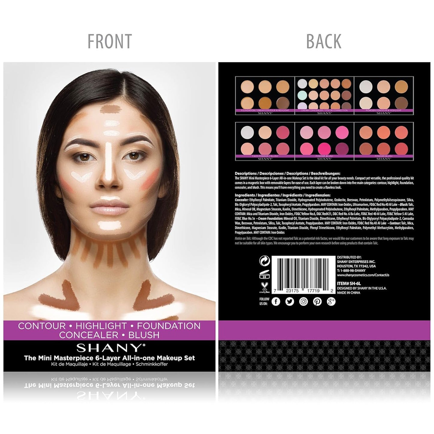 SHANY The Mini Masterpiece 6 Layers Makeup Foundation, Concealer, Camouflage, Contour, Blush and Face Cosmetics Sets - 6 Make up Kits Palettes