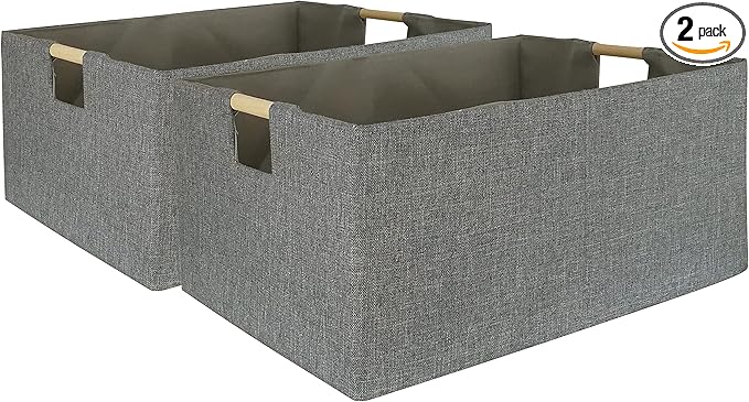 Storage Bin for Shelves Rectangle Closet Baskets Foldable Box with Handles, Gray Storage Bins, Storage Boxes for Home Office Car Dormroom