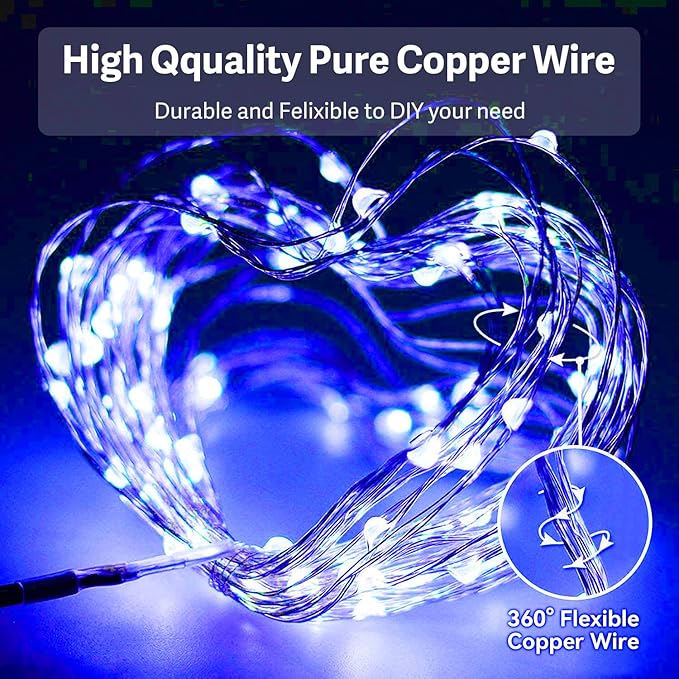 Christmas String Lights Waterproof 100 LED Battery Operated Fairy Lights Indoor Outdoor for Wedding Home Party Christmas Holiday 2PC (Blue)