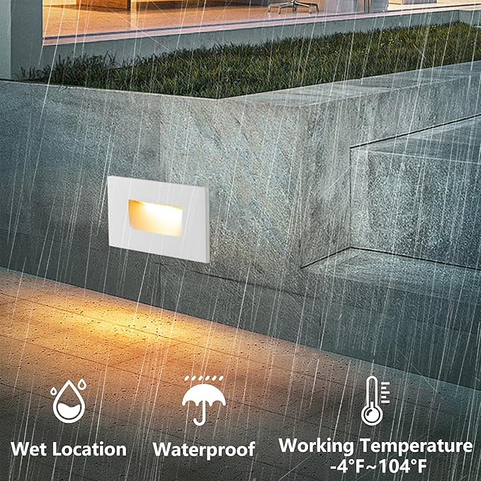 FTL Outdoor Step Lights LED Indoor Stair Lights, 3CCT 3000K/4000K/5000K Outdoor Deck Stair Light, 3.5W 150LM 12V Low Voltage Light for Steps, Waterproof White Aluminum Horizantal 4-Pack