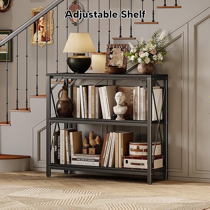 Homeiju Console Table 31.5" Width, 3-Tier Entryway Table with Storage, Industrial Sofa Table with Open Shelves, Foyer Tables for Entryway, Hallway, Kitchen, Living Room and Bedroom, Black