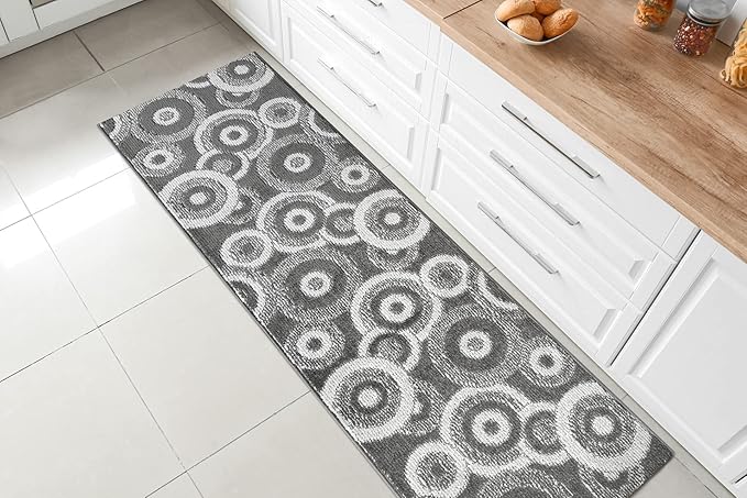 Custom Length Cut to Size Retro Modern Geometric Carpet Runner Rug for Hallways, Non Slip Rubber Backed, 31 inch Wide X Customized Length, Geo Grey, 31 inch X 25 feet