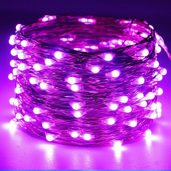 RUICHEN 20 Ft 120 LED USB Fairy String Lights with On/Off Switch, Waterproof Copper Wire Lights for Bedroom Wall Ceiling Wreath Crafts Christmas Halloween Party, Purple
