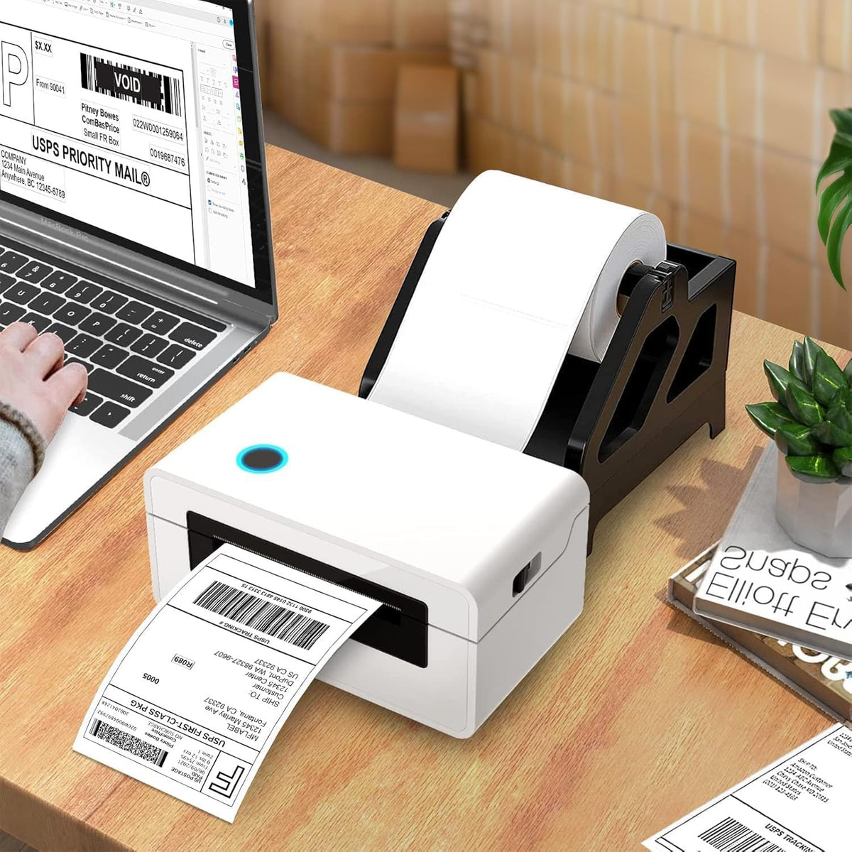 Roll [4 x 6 inch] x [500 Thermal Labels] Direct White Strong Adhesive Perforated Postage Shipping Printer Compatible with Zebra SNBC Epson Rollo (500 Labels, 1 Roll)