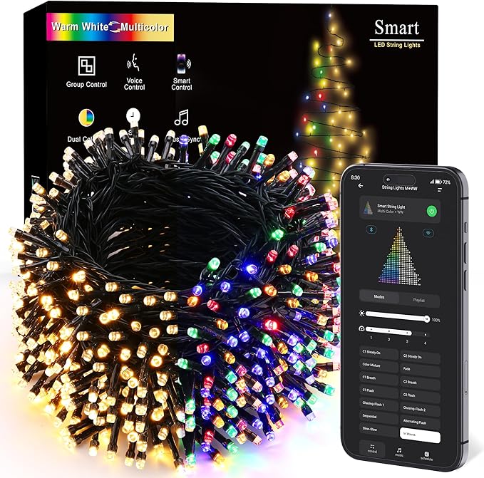 BrizLabs Smart Christmas Lights, 229ft 700 LED Color Changing Christmas String Lights with APP/Voice Control, Warm White & Multicolor Xmas Tree Lights Music Xmas Fairy Lights for Indoor Outdoor Home