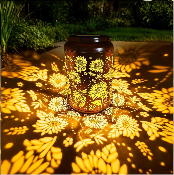 Birthday Gifts for Women Mom Grandma Ideas,Solar Lanterns Outdoor Waterproof,Dragonfly & Sunflower Hanging Metal Garden Decor Art Lights,Decorative Solar Powered Lantern for Patio Yard Porch