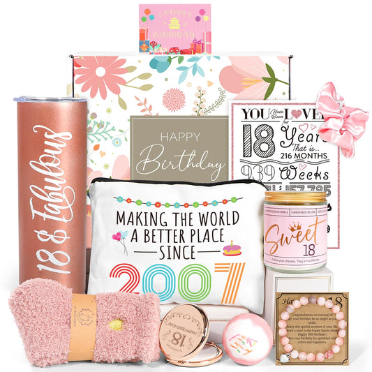 18th Birthday Gifts for Girls, 2007 Birthday Gifts for 18 Year Old Girl, 10 Pieces Unique 18th Bday Gift Ideas for Daughter, Niece, Granddaughter, Cool 18 & Fabulous Gift