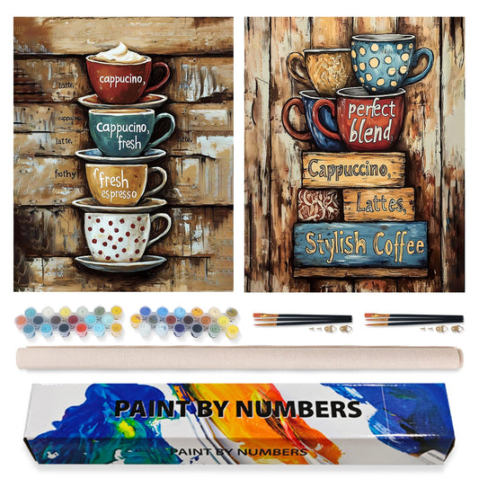 Possoco 2 Pack Paint by Numbers Kit for Adults Beginner, Colorful Coffee Cups Adult Paint by Number Kits on Canvas, DIY Acrylic Number Painting for Adults for Home Decor Gift 16x20 Inch