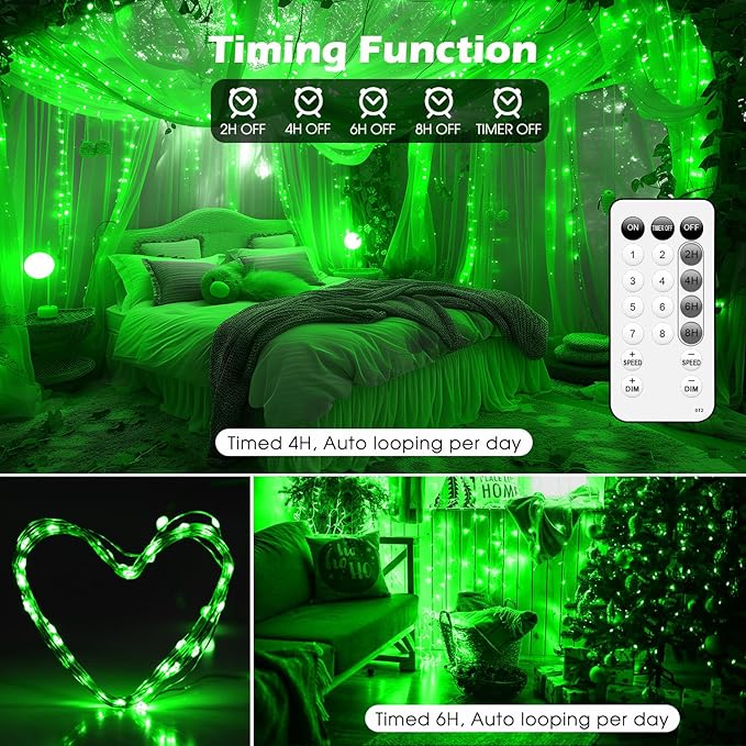 Fairy Lights 66ft 200 LED USB Twinkle String Lights Plug in Silver Wire Lights with Remote and Timer 8 Modes Outdoor Waterproof Starry Lights DIY Party Wedding Christmas Decoration（Green）