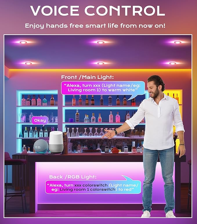 [6 Pack] CLOUDY BAY 3 Inch RGB Smart Recessed Lighting with Gradient Accent Light and Night Light,2700K~6500K,7W Recessed Lights Ultra-Thin Downlight Compatible with Alexa and Google Home Assistant