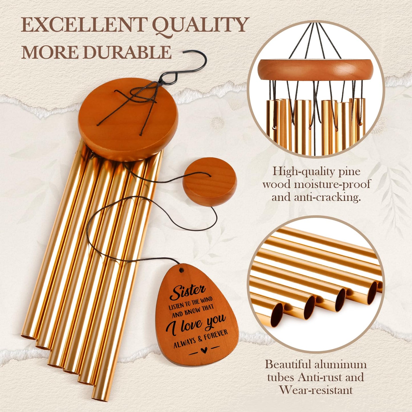 Sister Gifts Wind Chimes, Sister Birthday Gift, Gifts for Sisters on Mothers Day Christmas, Friendship Gift for Bestie Friends, 25.5''