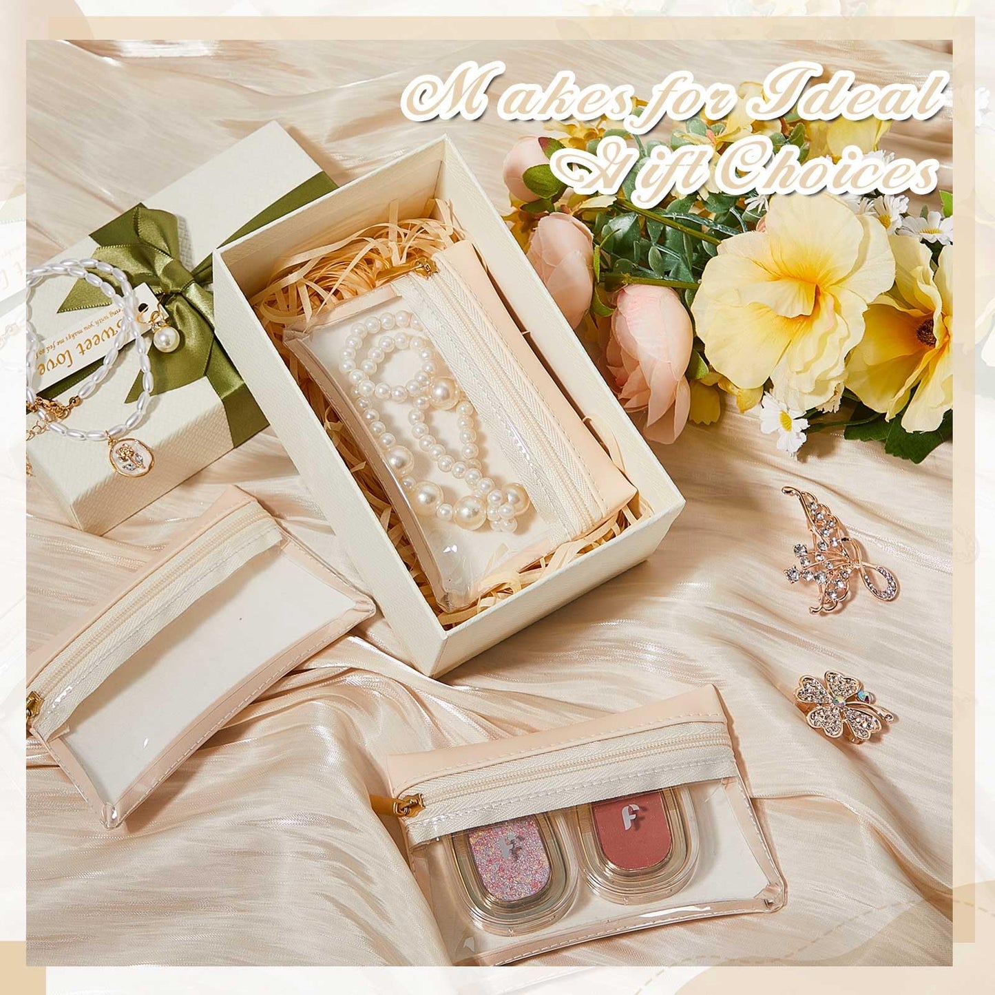 Uiifan 40 Pcs Travel Jewelry Bags Transparent PU Leather Zipper Pocket Rectangle Jewelry Storage Jewelry Organizer Box for Women Gift