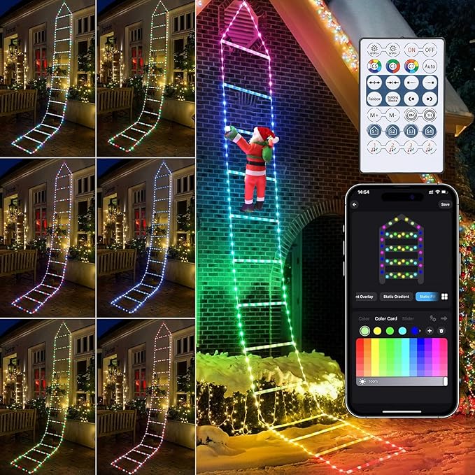 Toodour Christmas Decorations Lights, 10ft Smart RGB Christmas Decorative Lights with Santa Claus, Bluetooth & App Controlled Ladder Light - Music Sync Color Changing Xmas Light for Indoor Outdoor