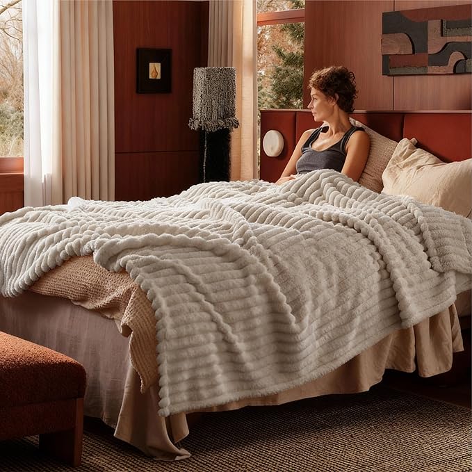 Bedsure GentleSoft Fleece Bed Blankets Full Size - Cozy Soft Blankets for Women, Cute Small Throws for Girls, Linen, 84x90 Inches
