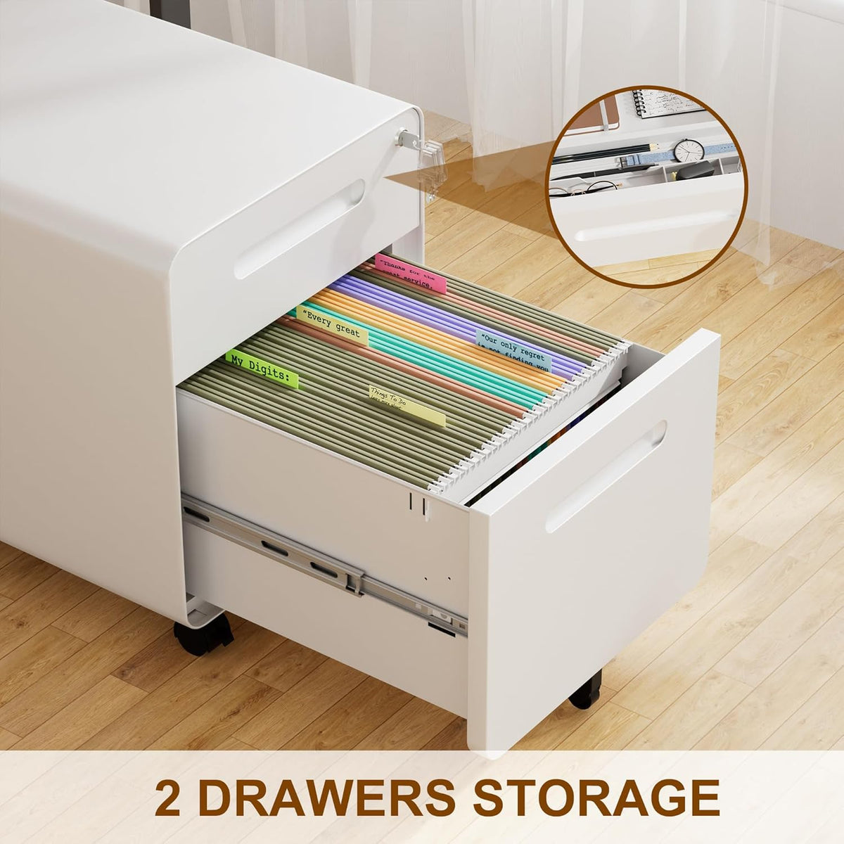 2 Drawer File Cabinet with Lock and 4 Keys, Mobile Metal Filing Cabinet, File Cabinets for Home Office, Under Desk, Pre-Assembly, File Drawer, Letter/Legal/A4 Hanging File Folders