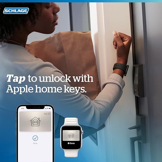 Schlage Encode Plus Smart Wi-Fi Lock for Front Door, Keyless Entry Deadbolt, Unlock with Apple Watch, Built-in WiFi and App Control, Easy Install, Alexa & Apple HomeKit Compatible, Bright Chrome