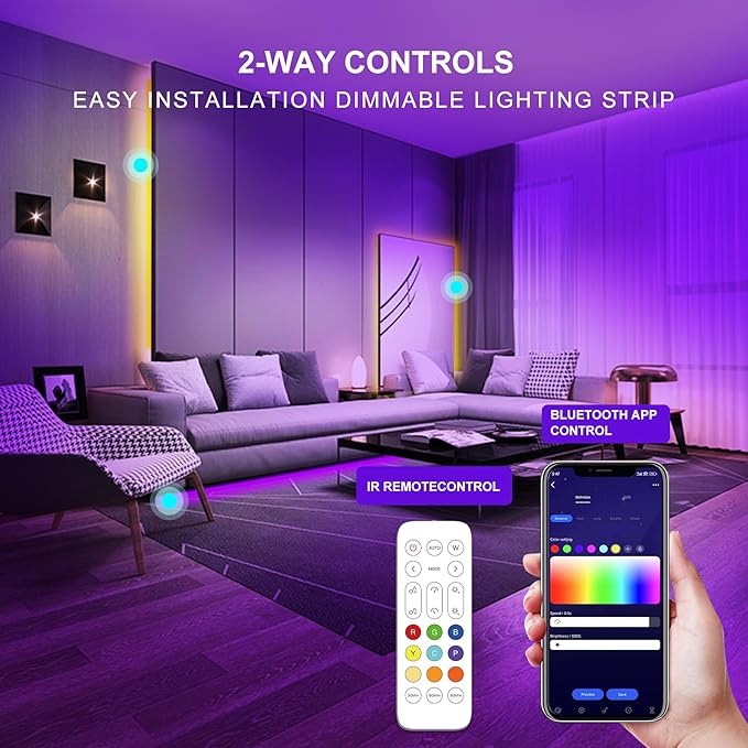 Bluetooth RGB COB Led Strip Lights,9.8ft Dimmable 24v Led Light Strip with Smart App and Remote Control, Color Changing Music Sync, for TV, Bedroom, Home Decor, Party