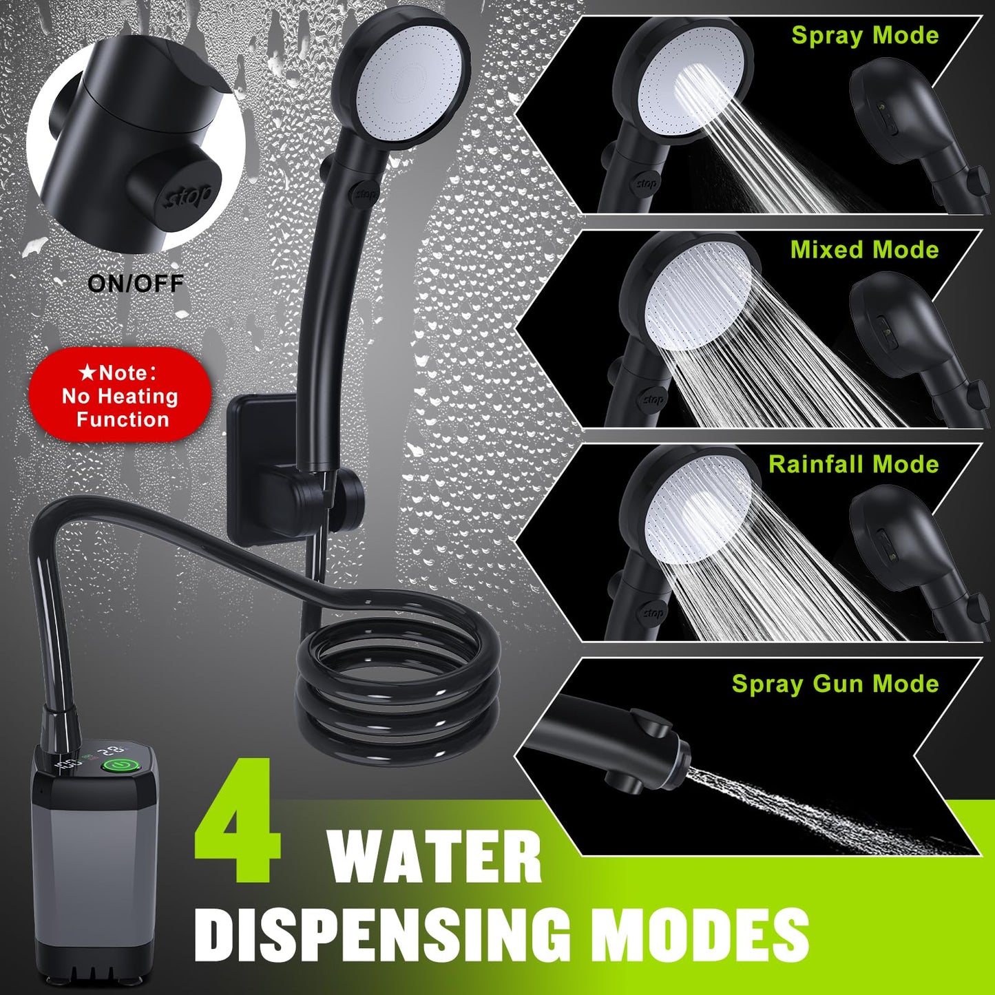 Spopal Portable Shower for Camping, [Long-Lasting] 6000mAh Rechargeable Camping Shower with Intelligent LED Display, 4 Spray Modes, IPX7 Waterproof Outdoor Camp Pump for Hiking, Travel, Car, Pet