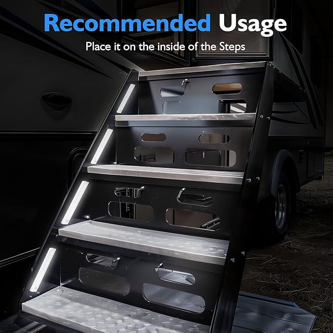 3 Pcs Rechargeable RV Step Lights, Magnetic Motion Sensor Travel Trailer Steps Light, LED Outside Night Lighting RV Camping Accessories for Trailers, Motorthome, Camper
