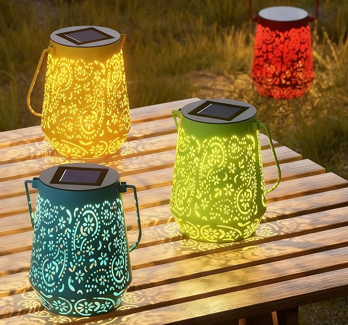 Solar Powered Flower Lights, Decorative Metal Courtyard Lights, 4 Colors, Terrace and Deck LED Pendant Lights (This is the Price for one, Indicate the Required Color, Randomly Send if not indicated)