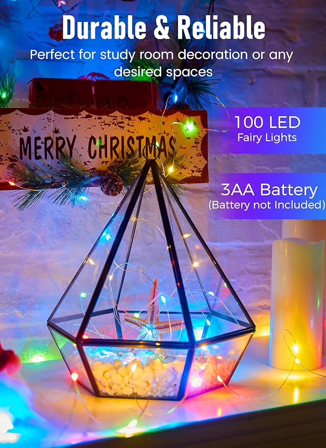 Minetom Fairy Lights Battery Operated, 2Pcak 33Feet 100 LEDs Mini Battery Powered String Lights, Waterproof Twinkle Lights Mason Jar Lights for Indoor Home Wedding Christmas Decoration, Multicolor