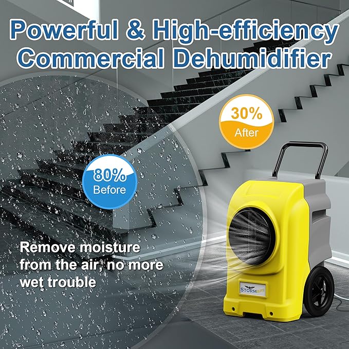 AlorAir 270 Pints Commercial Dehumidifiers for Large Room or Basements, Industrial Large Dehumidifier with Pump and Drain Hose, Dehumidifiers with Smart Wi-Fi, Manufacturer's 5 Years Warranty, Yellow