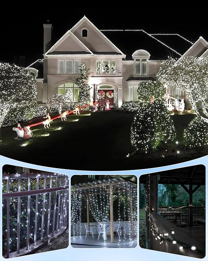 Brightown Solar Outdoor String Lights - 50 FT 120 LED Solar String Lights for Outside with 8 Lighting Modes, IP65 Waterproof Solar Outdoor Lights, Suitable for Tree Party Decor, Pure White