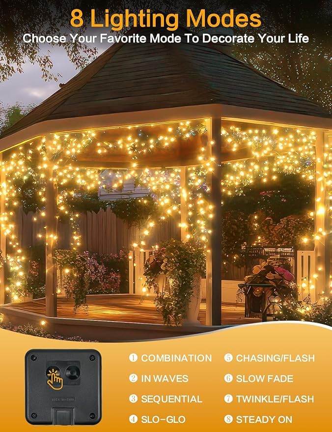 Solar String Lights Outdoor, 4 Pack 160FT 400 LED Solar Twinkle Lights for Outside Waterproof Copper Wire with 8 Modes Solar Fairy Lights for Garden Yard Wedding Christmas Tree Decor (Warm White)