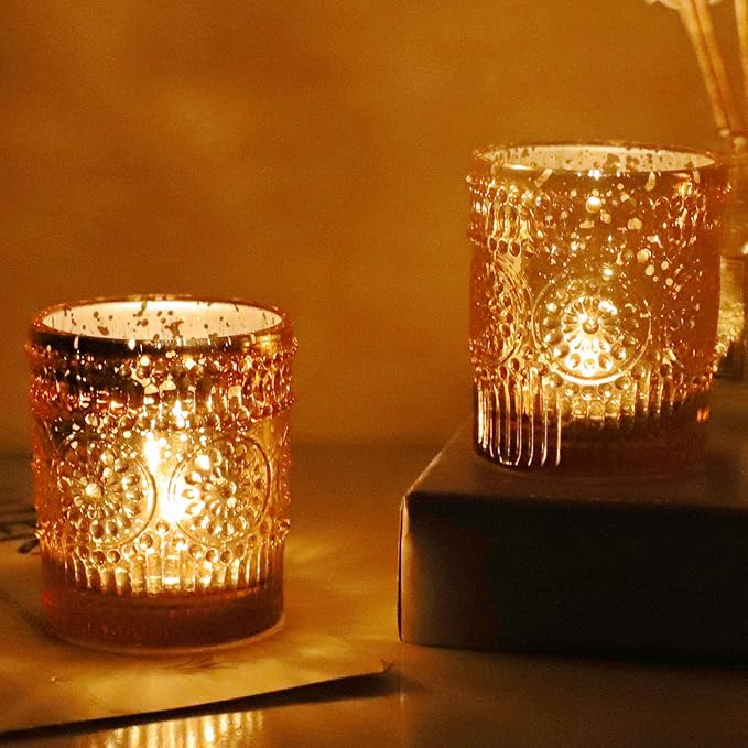 VOHO 24pcs Gold Candle Holders Bulk, Votive Candle Holders for Table Centerpiece, Mercury Gold Votive Holder for Wedding Dinning Party (2.1'' x 2.6'', W/H)