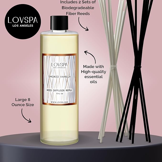 LOVSPA Smoked Vanilla Diffuser Oil - Essential Oils for Diffuser Refill & Air Freshener Room Spray - Long-Lasting & Natural Home Fragrance, Scented Oil for Diffusers, USA Made, 8 oz