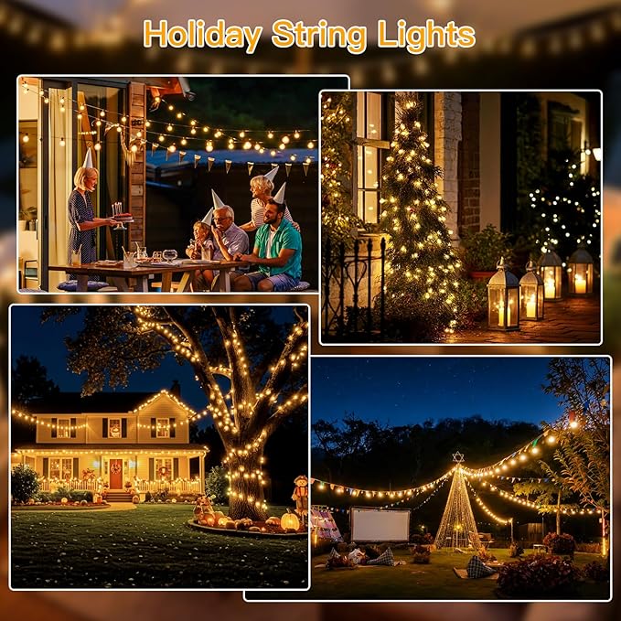 Ollny 50FT Outdoor String Lights, Waterproof Connectable Shatterproof Patio Lights with 25+2 G40 Edison Bulbs Plug in，Outdoor Hanging Light for Backyard, Porch, Deck, Garden, 2700K