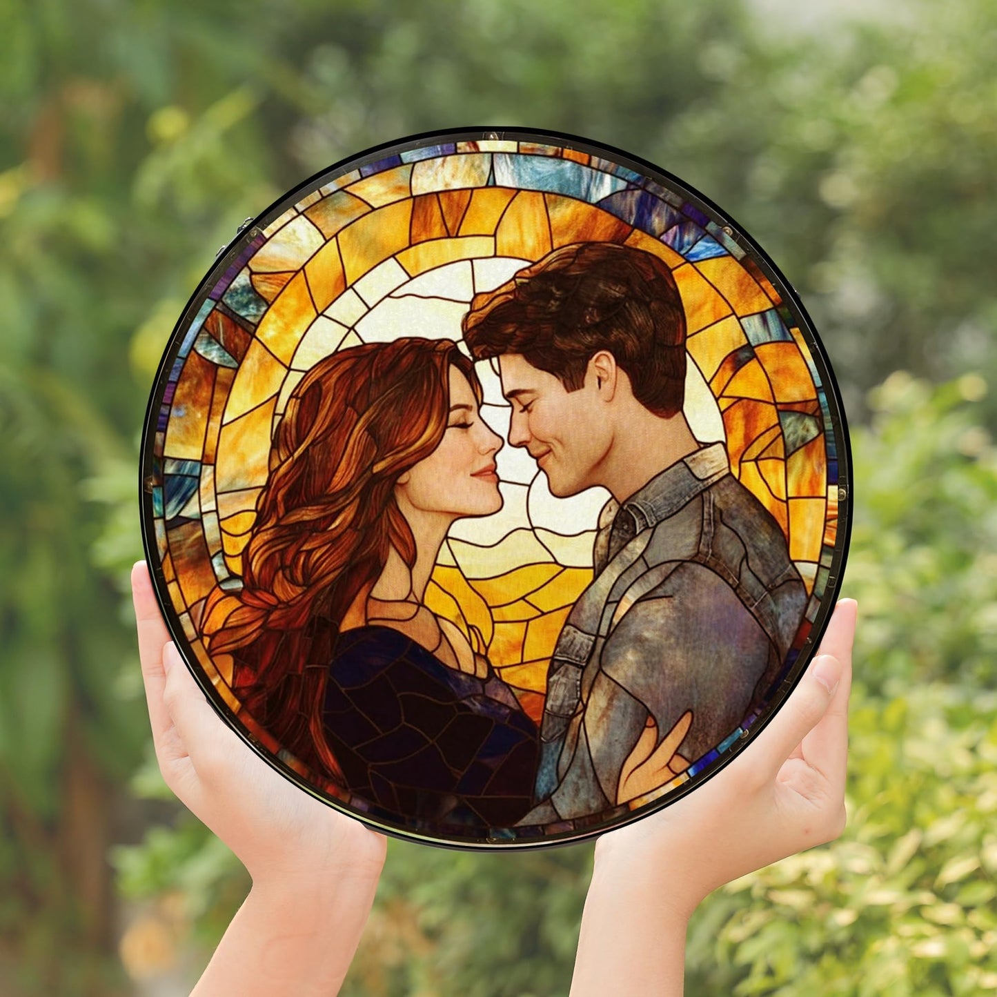 Personalized Photo - Couple Custom Hanging Glass Suncatcher - Birthday Gifts for Her & Him - Anniversary Wedding Gifts for 2025 - Portrait Gift for Family, Wedding’s Day Home Decor