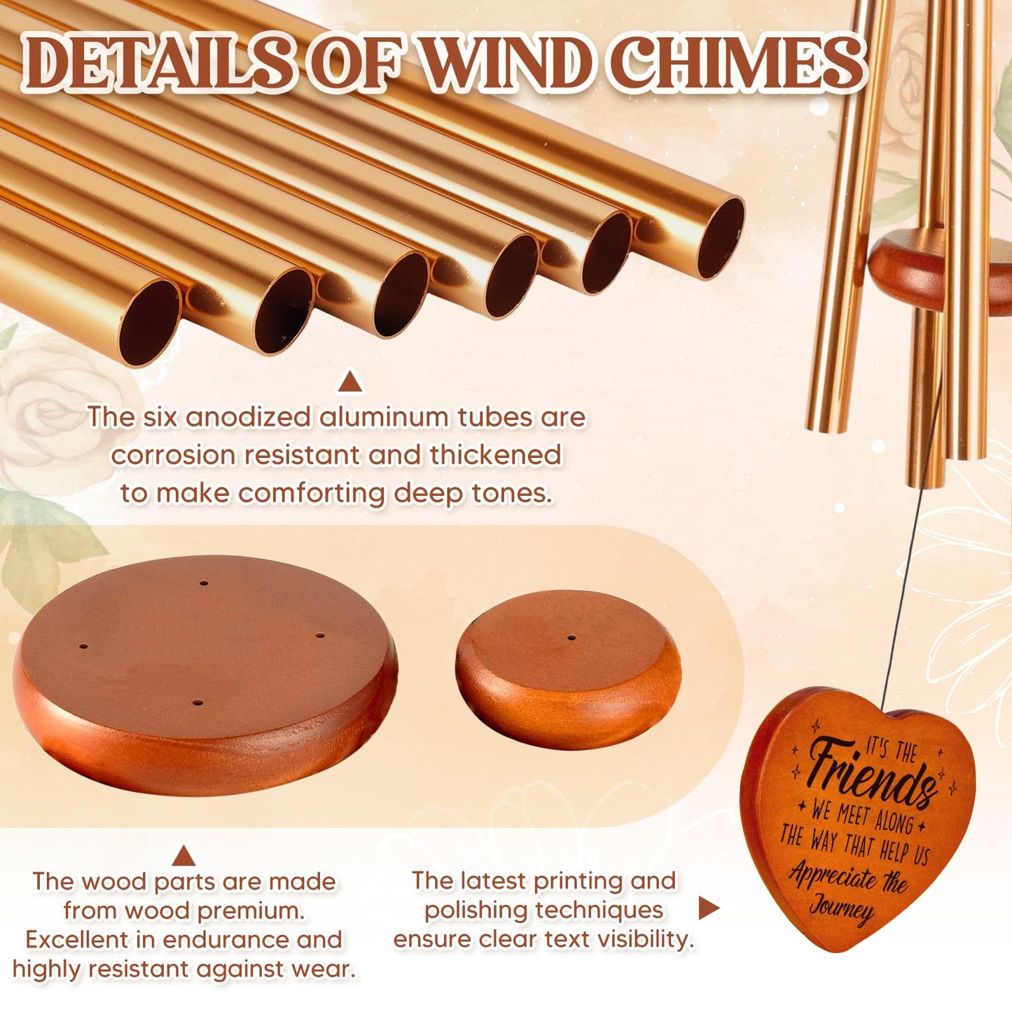 Best Friend Birthday Gifts for Women, Unique Friendship Gifts for Women, Ideas Wind Chimes for BFF, Soul Sister, Unique Outdoor Garden Decor for Female 25.6" Wind Chime