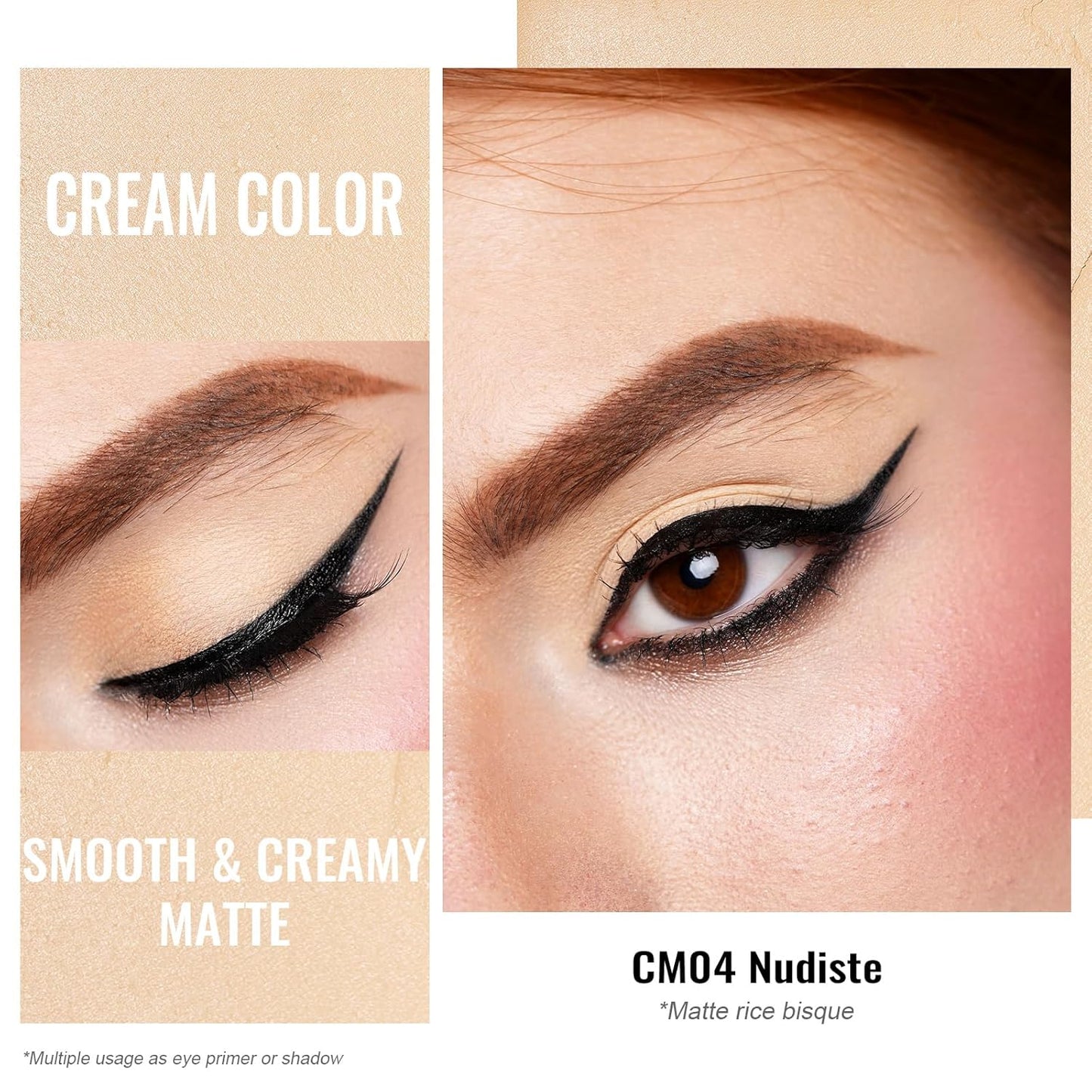 Oulac Matte Eyeshadow 3-in-1 Eyeshadow Eye Primer&Eyeliner Highly Pigmented Waterproof Smudge-proof Long Lasting Wear Smooth&Blendable Formula for Natural Look,Vegan & Cruelty-Free CM04