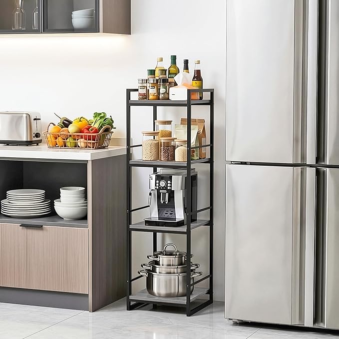 BYFU 4 Tier Bathroom Storage Open Shelf, Freestanding Metal Corner Storage Rack Shelving Unit for Bathroom Kitchen Living Room Hallway, Grey