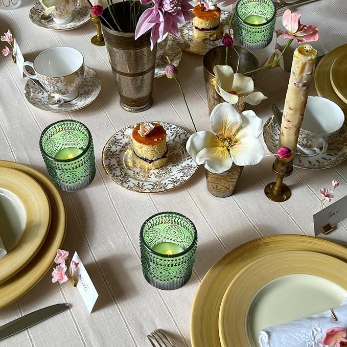 VOHO Green Candle Holder Set of 12, Green Glass Votive Candle Holders for Centerpiece Table Decorations, Votive Candles Holder Bulk for Birthday (2.1'' x 2.6'', W/H)