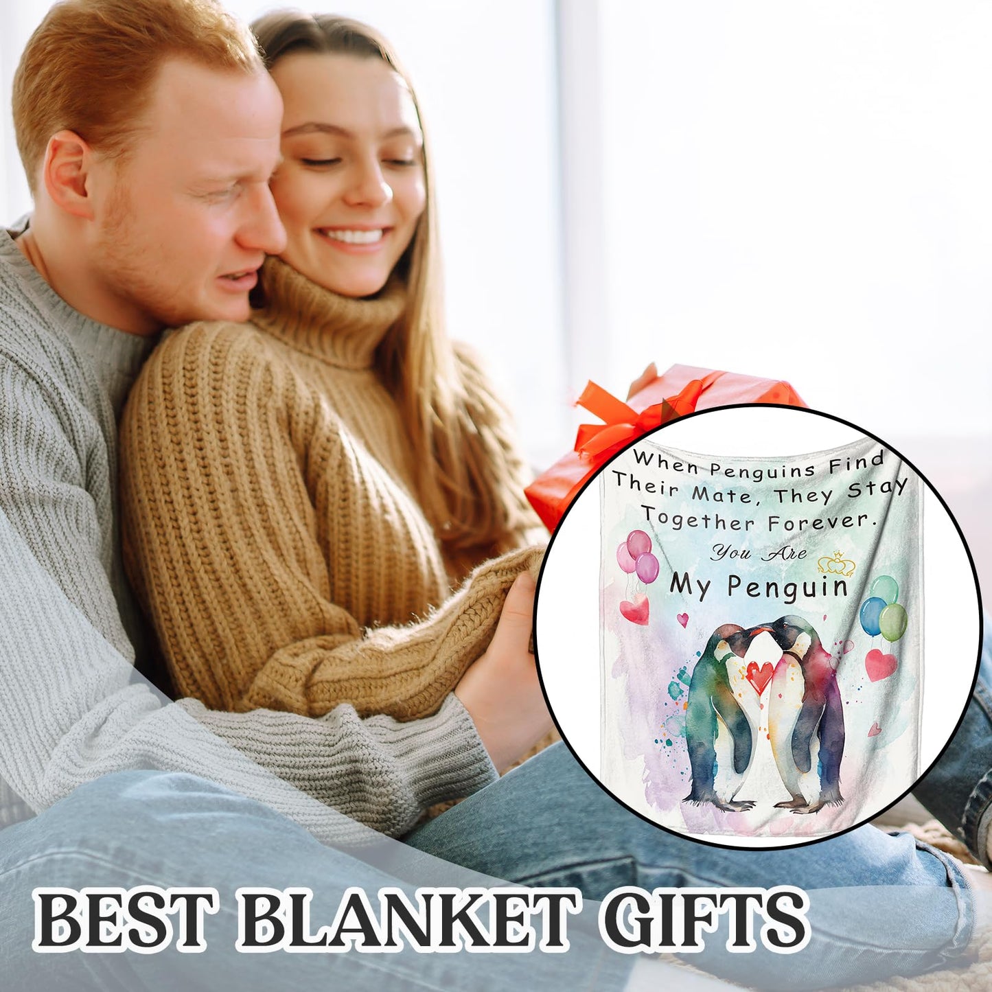 Einanmut Gifts for Her or Him, Wedding Anniversary Blanket, Gift for Wife, Romantic, Birthday, I Love You Gifts for Boyfriend Girlfriend, Wedding Gift for Couples Wife Husband Penguin 60" x 50"