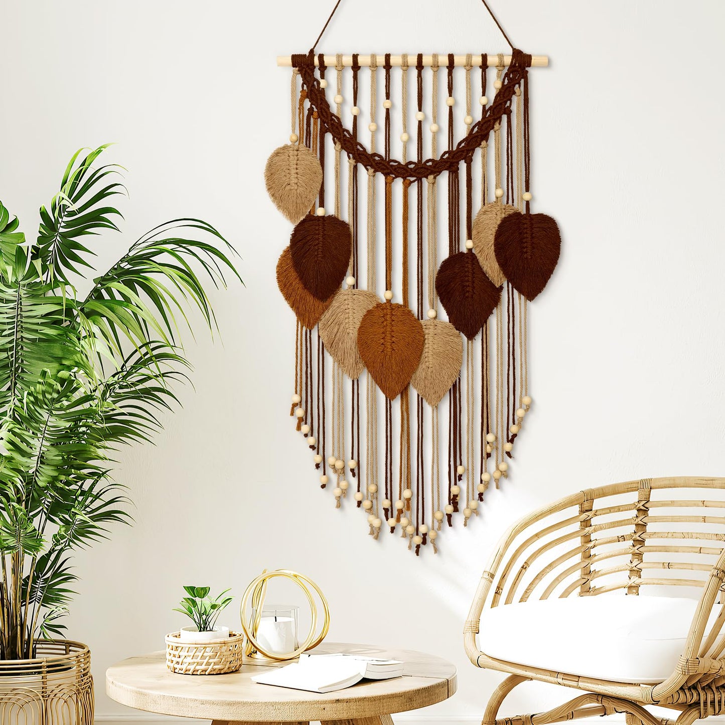 Weldomcor Macrame Wall Hanging Boho Leaf Woven Tapestry, Bohemian Chic Home Decor Modern Handmade Leaves Feather Wall Art Decorations for Bedroom Living Room Apartment Ornament 16.5" W X 31.5"" L"