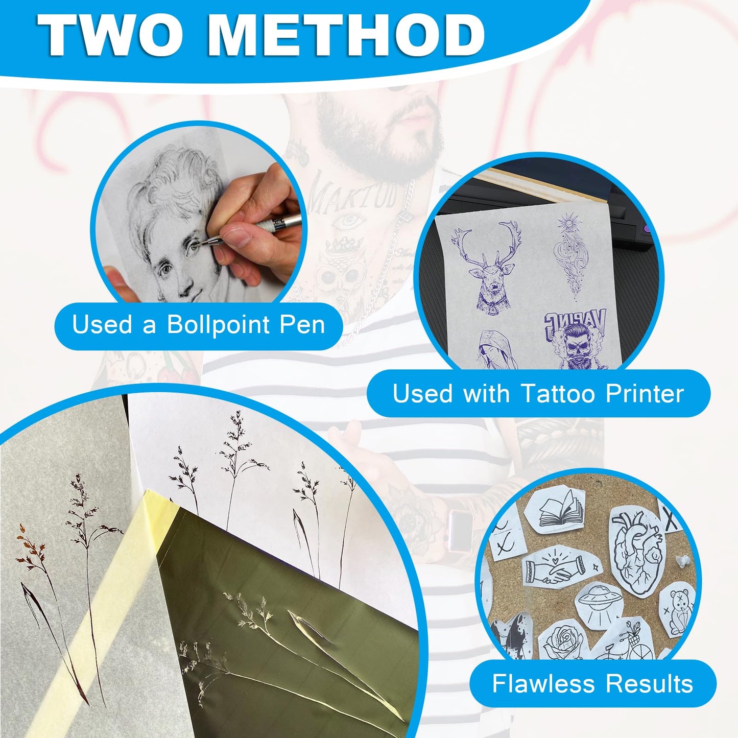 Emalla INKDOT Tattoo Transfer Paper, 100 Sheets Premium Stencil Paper 4-Layer Thermal Transfer Paper 8.27" X 12"" for Crisp Designs A4 Size Tracing Paper for Beginners or Artist Tattoo Supplies"