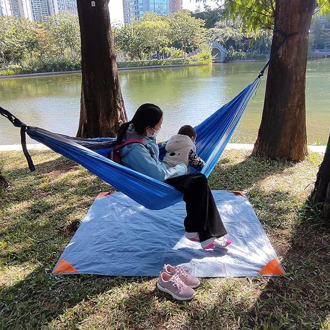 Orga'Neat Pocket Picnic Blanket, Sandproof Lightweight Pocket Camping Tarp, 55″x 60″ Foldable & Fits into Small Bag, Water Resistant Washable Quick Dry Compact Beach Mat for Outdoor Recreation