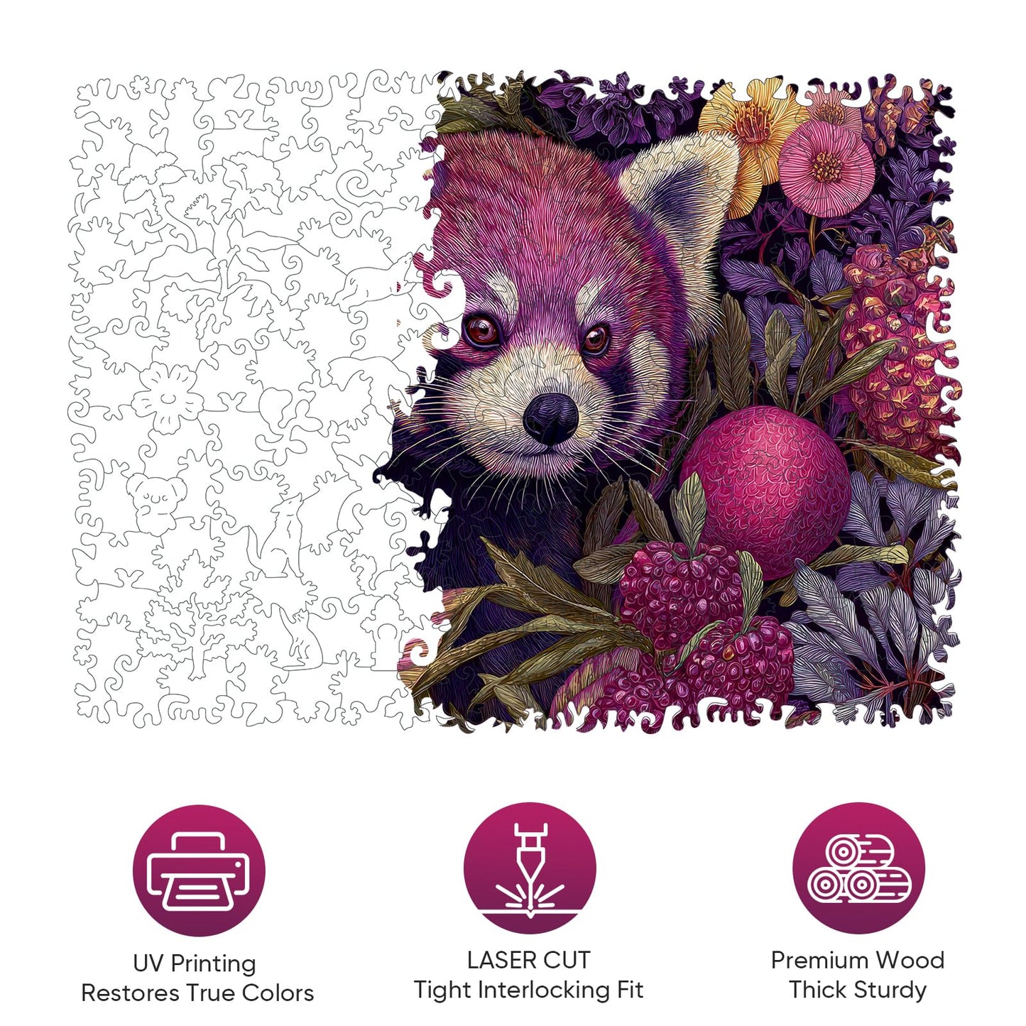 Mocfesk Wooden Puzzles for Adults, Red Panda Puzzles 200 Pieces, Unique Shaped Animal Jigsaw Puzzles for Adults and Kids, Birthday Gifts Fun Family Game 12.2'' x 9.1''